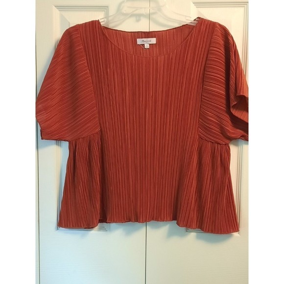 Madewell Micropleat Short Sleeve Top in Color Rusty Torch Women’s Size Small - Picture 1 of 5